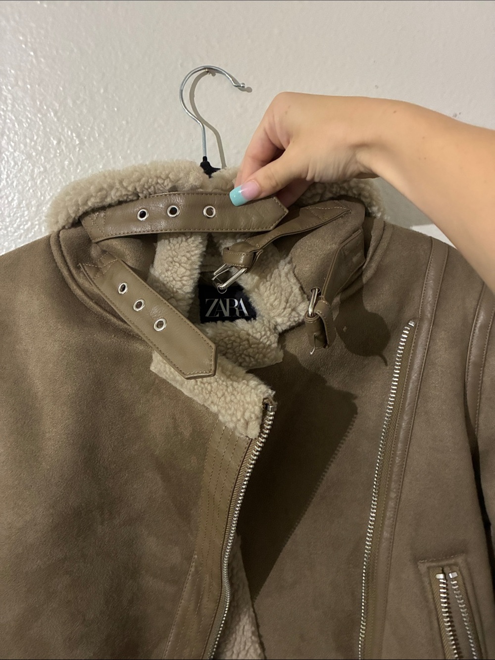 Zara Double Faced Faux Suede Shearling Biker Jacket - Picture 10 of 11
